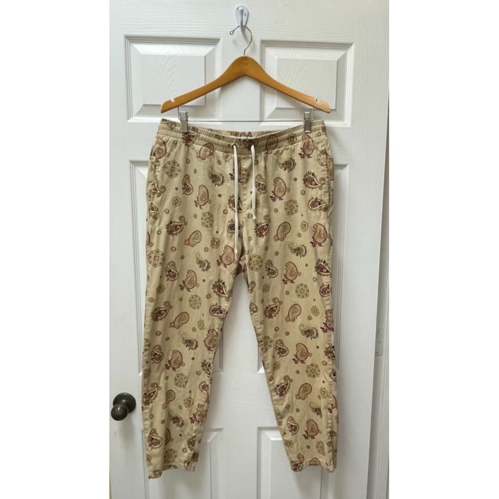 PacSun Men's Khaki Allover Paisley Drawstring Pants‎ Large Slim Beach Relaxed